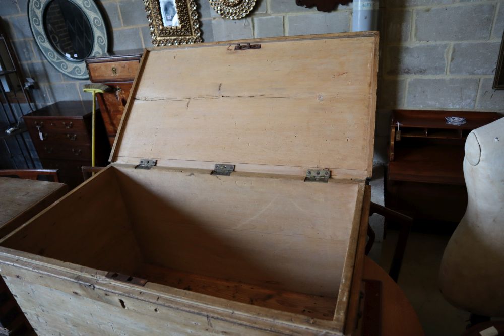 Two Victorian rectangular pine trunks, larger width 94cm, depth 53cm, height 52cm